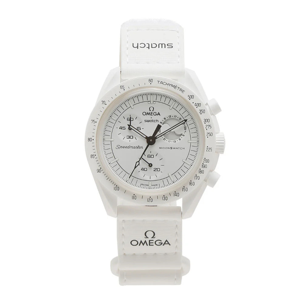 SWATCH X OMEGA BIOCERAMIC MOONSWATCH MISSION TO MOONPHASE SNOOPY WHITE